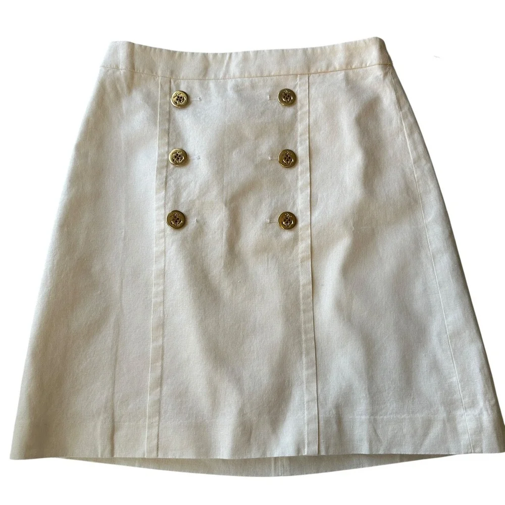 J.Crew Factory Linen Blend Cream A-Line Coastal Preppy Nautical Skirt Size 2 NEW